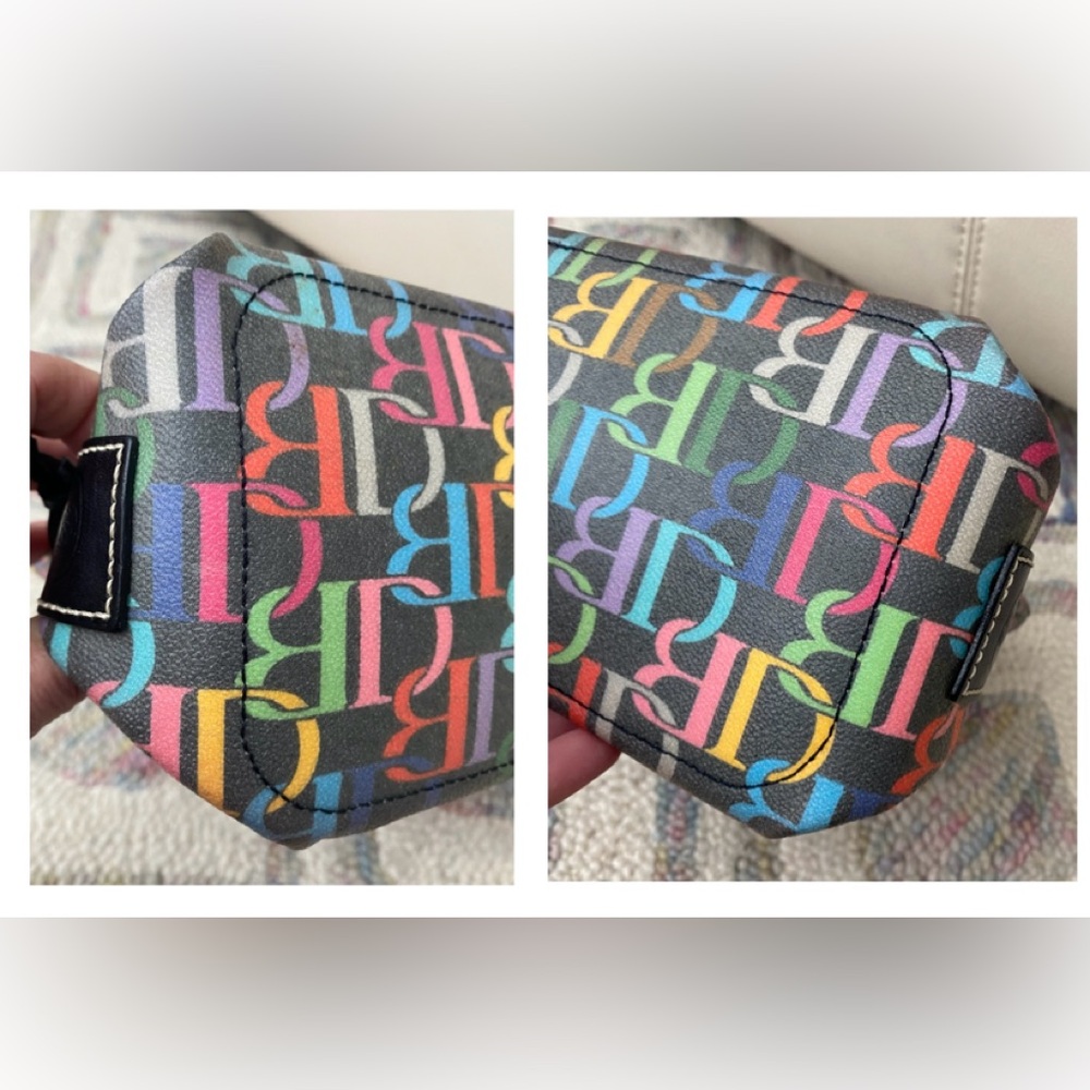 Dooney & Bourke Multicolor DB Monogram Drawstring Bag Canvas Leather Trim Y2K - Picture 6 of 14